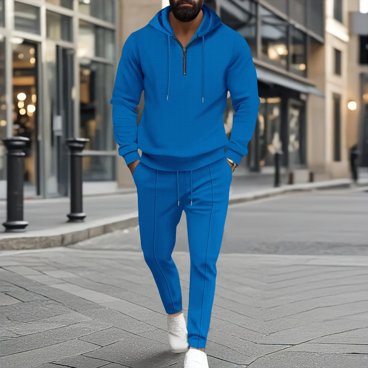 Men's new spring-autumn hooded short zippers casual long-sleeved long pants two-piece set, fashionable street sport top set