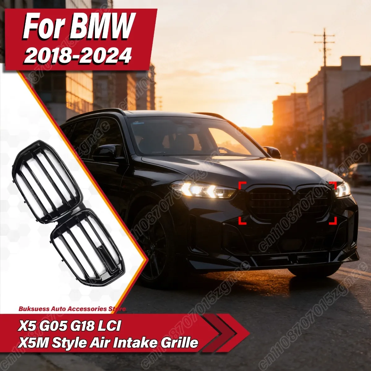 

For BMW X5 G05 G18 LCI 2018 2019 2020 2021 2022 2023 2024 X5M Style Car Front Bumper ABS Air Intake Grille Body Modification Kit