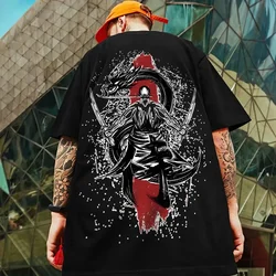 Retro Cotton T-Shirts for Men Japanese Samurai Sword Print Male Clothing Street Short Sleeved Tees Loose Oversized T-Shirt