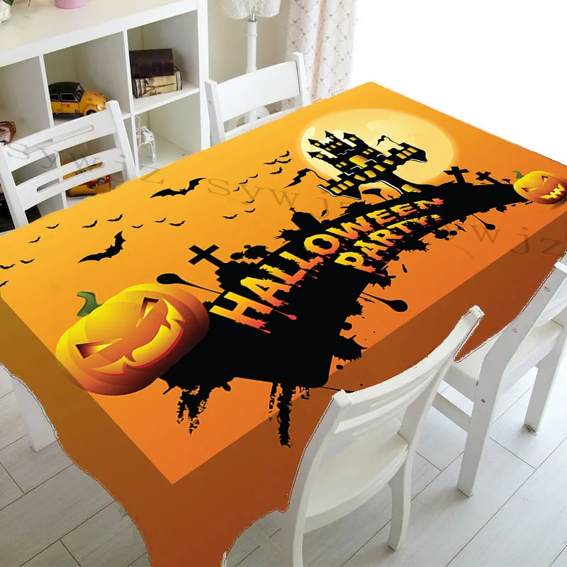 Halloween Rectangle Table Cloth, Halloween Castle Ghost Washable Ron Tablecloth for Family Dinner Party Outdoor Picnic Mats