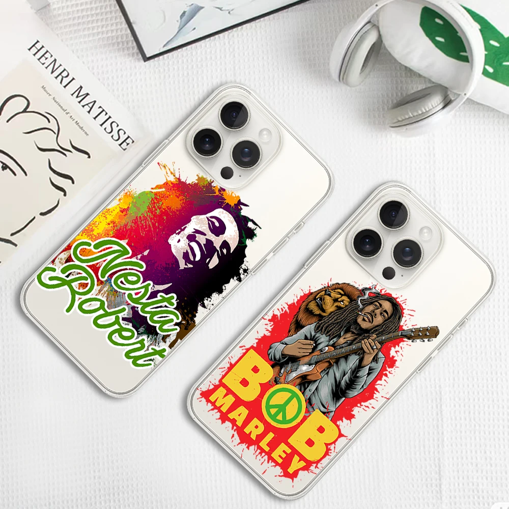 Bob Marley Rasta Lion Phone Case For Samsung S24 23 22 21 ULTRA PLUS A55 35 25 15 04 5G Transparent Shell