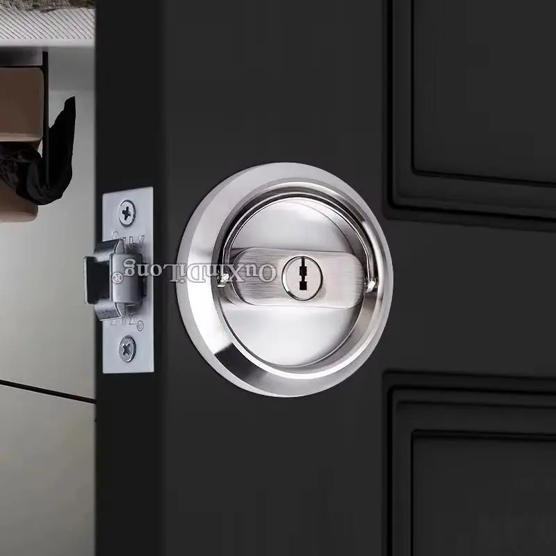 

Durable 304 Stainless Steel Invisible Hidden Pull Ring Cup Handle Door Lock Universal Interior Sliding Door Hook Lock Set