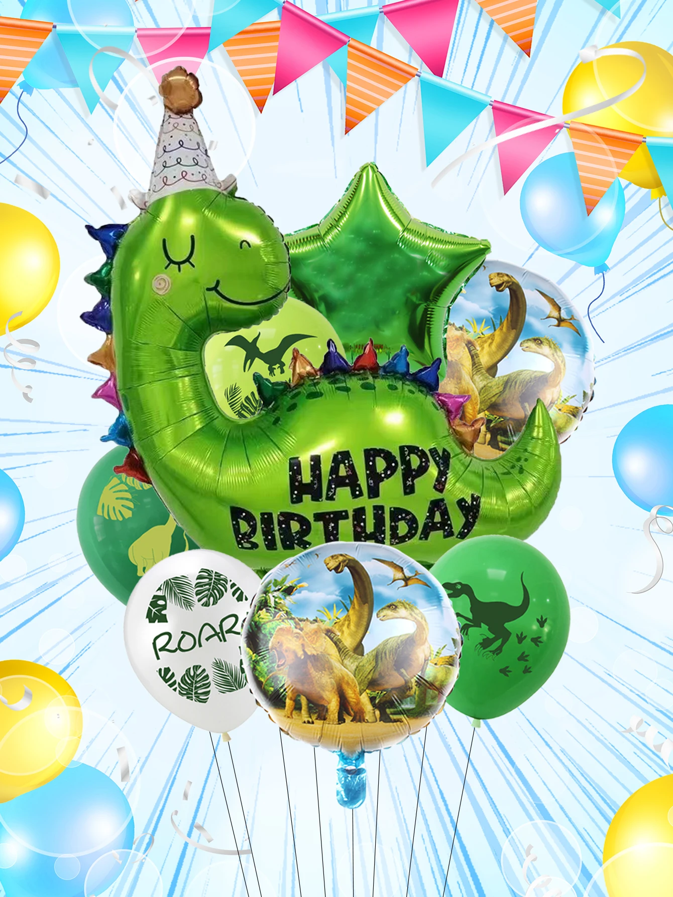 8pcs Green Happy Birthday Dinosaur Balloons Set 12inch Dinosaur Latex Balloon Dinosaur World Theme Party Birthday Party Decorati