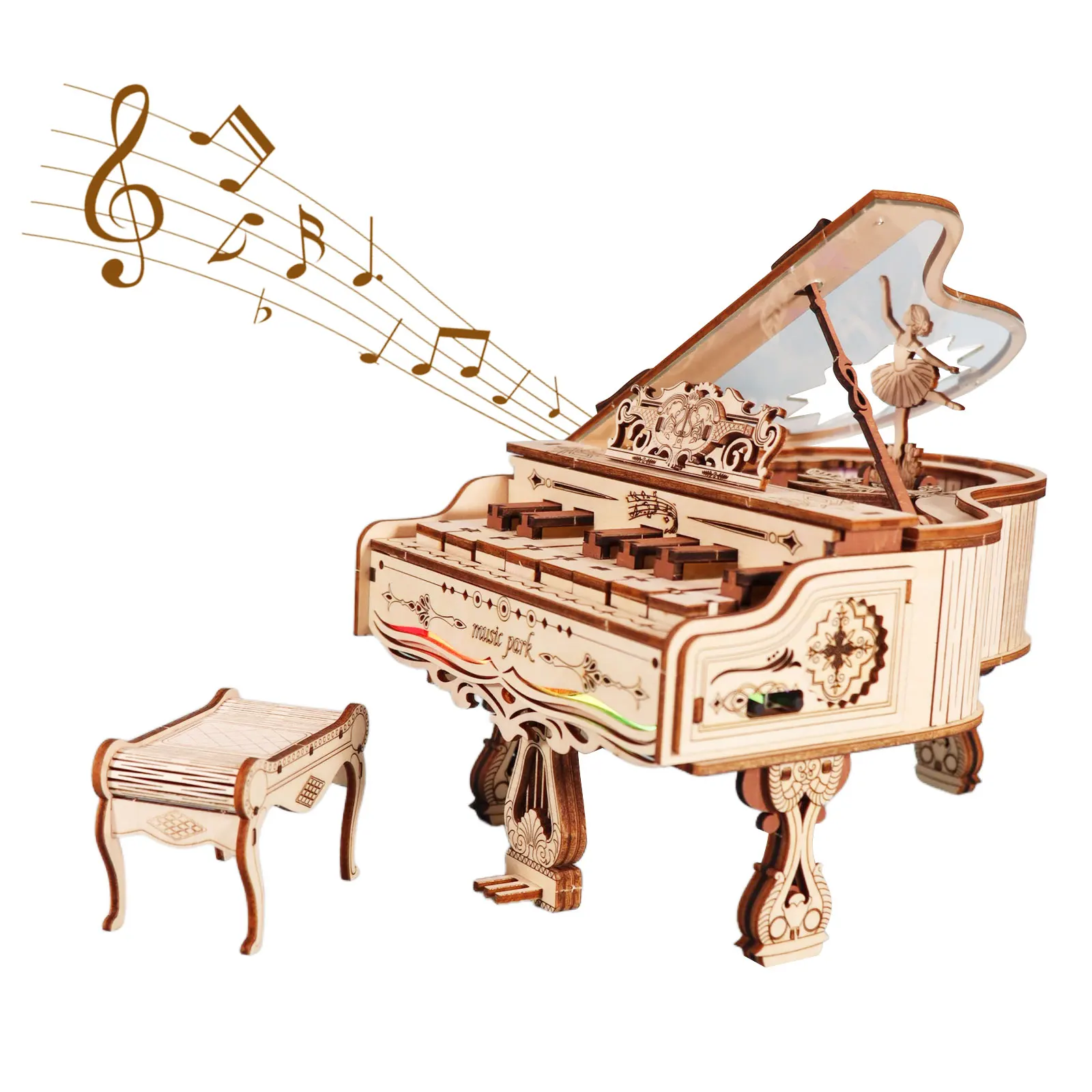 

3d Wooden Puzzle Piano Music Box Can be played Handmade Assembly Model kit DIY Crafts Holidays birthdays Christmas Gifts