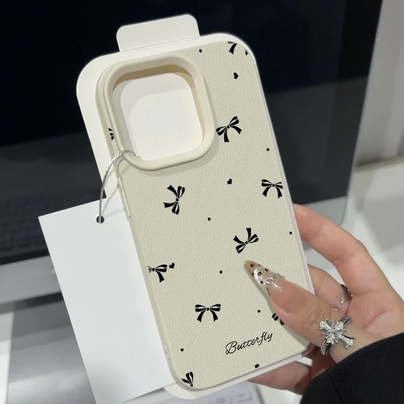 

Creative Black Bow Heart-Shaped Pattern Phone Case For iPhone Air 16 Plus 17 Pro Max 13 12 15 14 11 Pro Max Y2K Trend Soft Cover