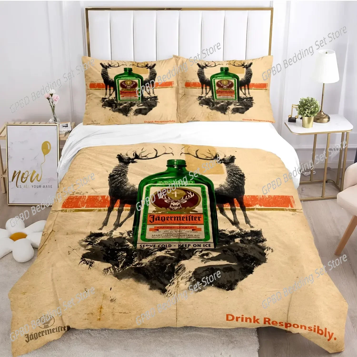 

New J-Jagermeister Deer Duvet Cover Kawaii Comforter Bedding sets Soft Quilt Cover and Pillowcases Single Double Queen King