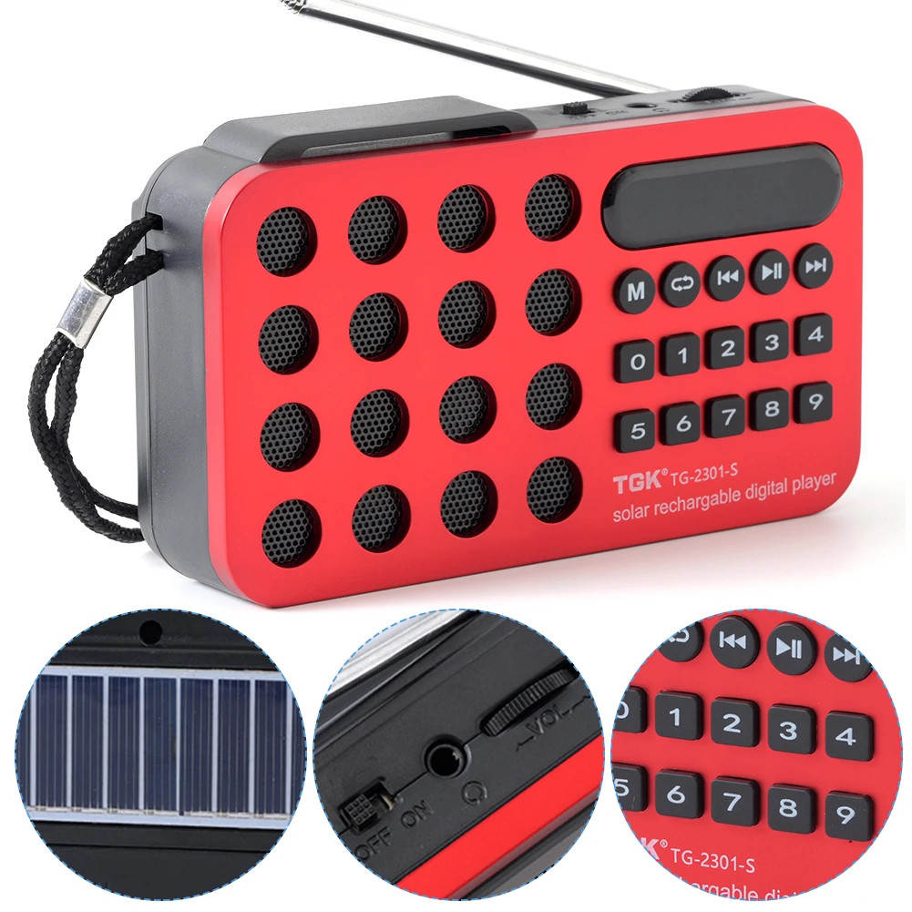 Handheld FM Radio BT Solar Charging/Rechargeable Battery Operated Digital Radio Speaker Music Player Built-in Speaker MP3 Player