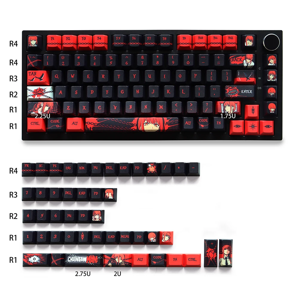 Carton Maki-ma Theme Cherry Profile Keycaps PBT Material 129 Keys Dye-Sublimation Keycaps for61/104Mx Switch Mechanical Keyboard
