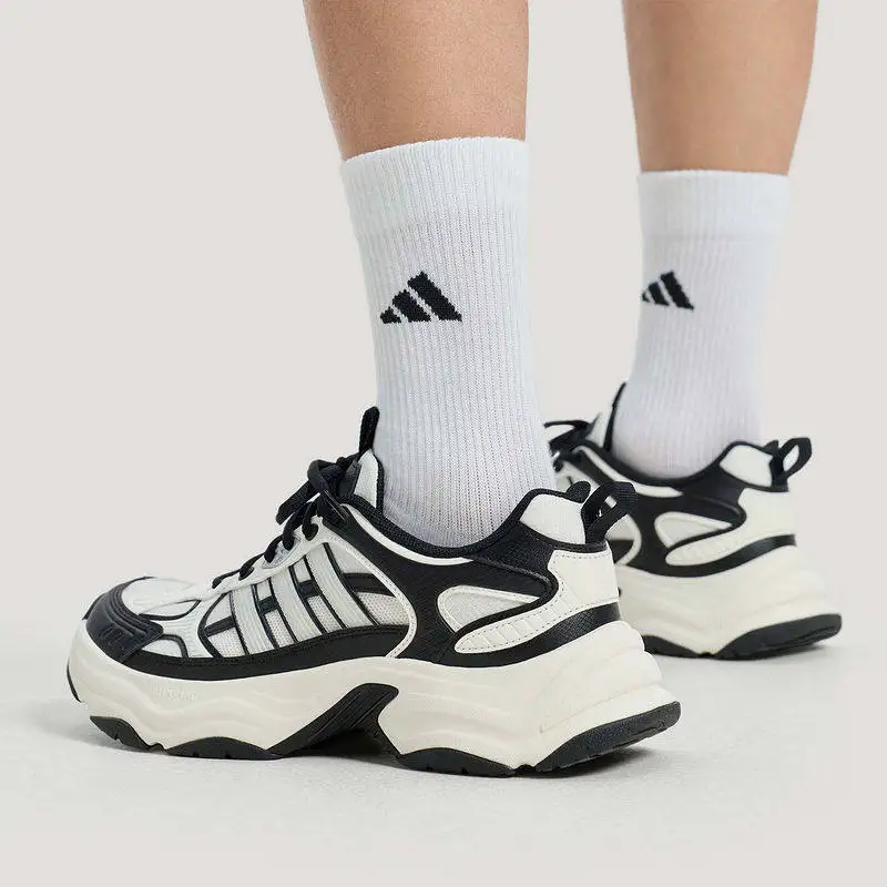 Adidas KJ9521 Unisex Retro Chunky Dad Shoes Black Off White Metallic Silver Breathable Casual Sneakers