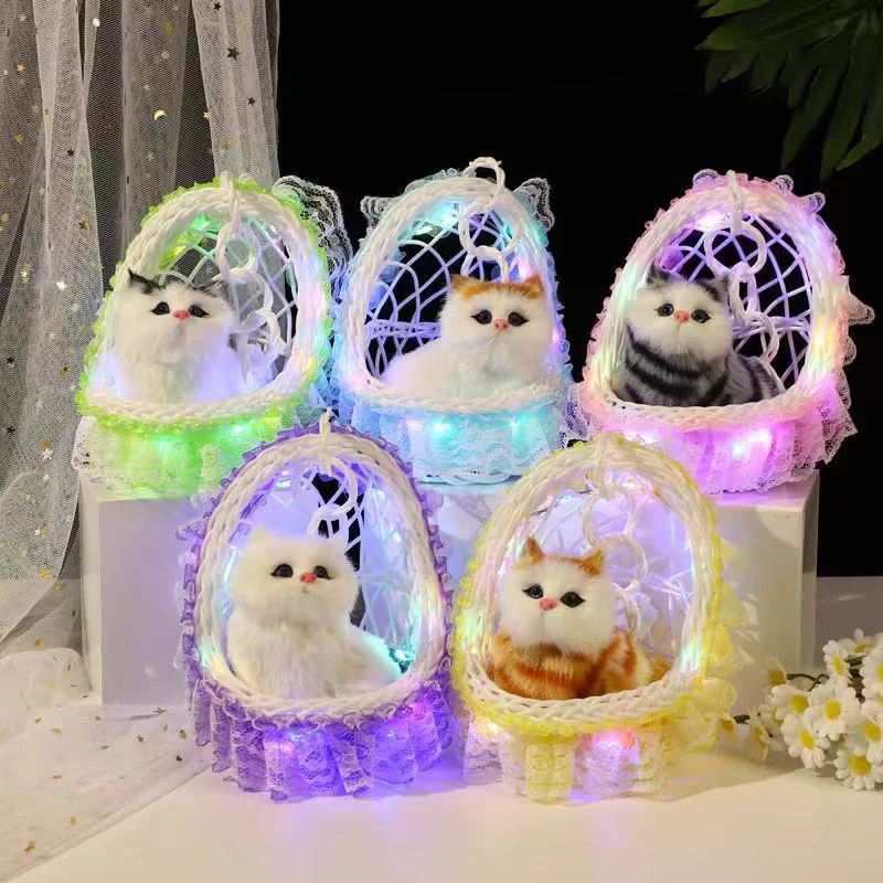 1 Set Kids Interactive Cat Toy Realistic Portable Lace Flower Basket Simulated Artificial Fur Kitten Model With Sound