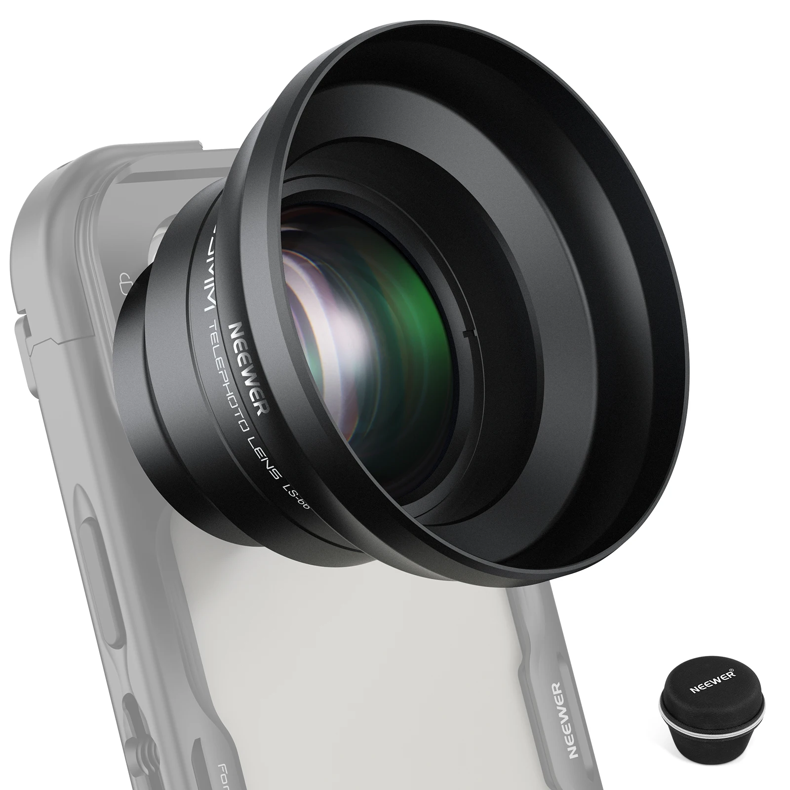 NEEWER HD 65 mm Teleobjektiv mit Gegenlichtblende für Telefonkäfighülle, 1,7-faches Zoomobjektiv für iPhone 16 15 S25 S24 Ultra – Detail 1