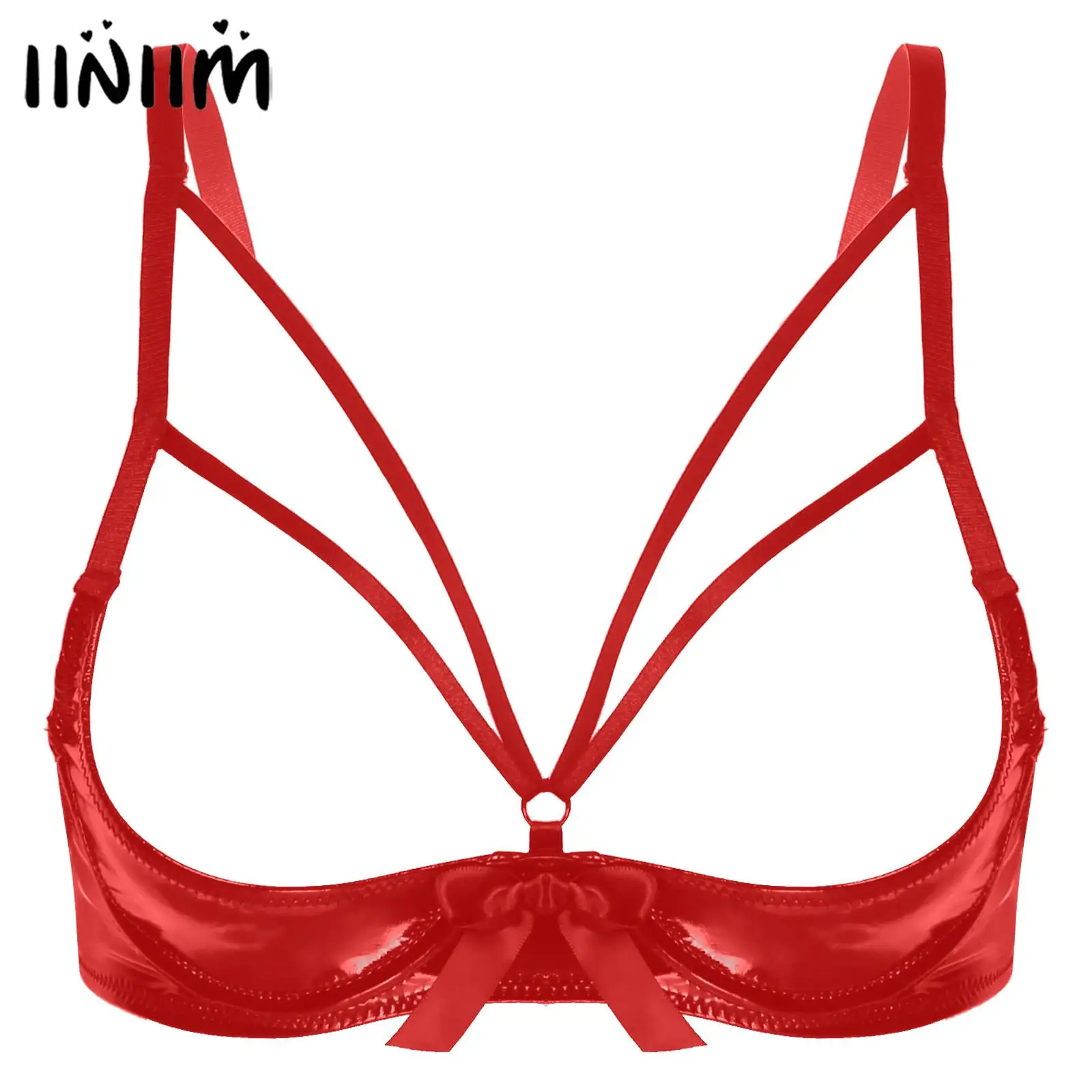 

Сексуальные бюстгальтеры с открытой чашкой для женщин, женское нижнее белье, горячий бюстгальтер на бретельках, лакированная кожа, с бантом, на косточках, Порно бюстгальтер, топы, нижнее белье