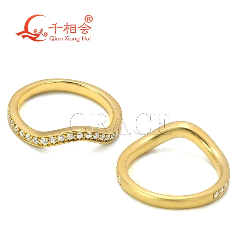 2.5mm  wave  V shape S925 yellow silver rings Hot Sale  half Eternity Ring D VVS  Moissanite Wedding Engagement Ring Ladies men