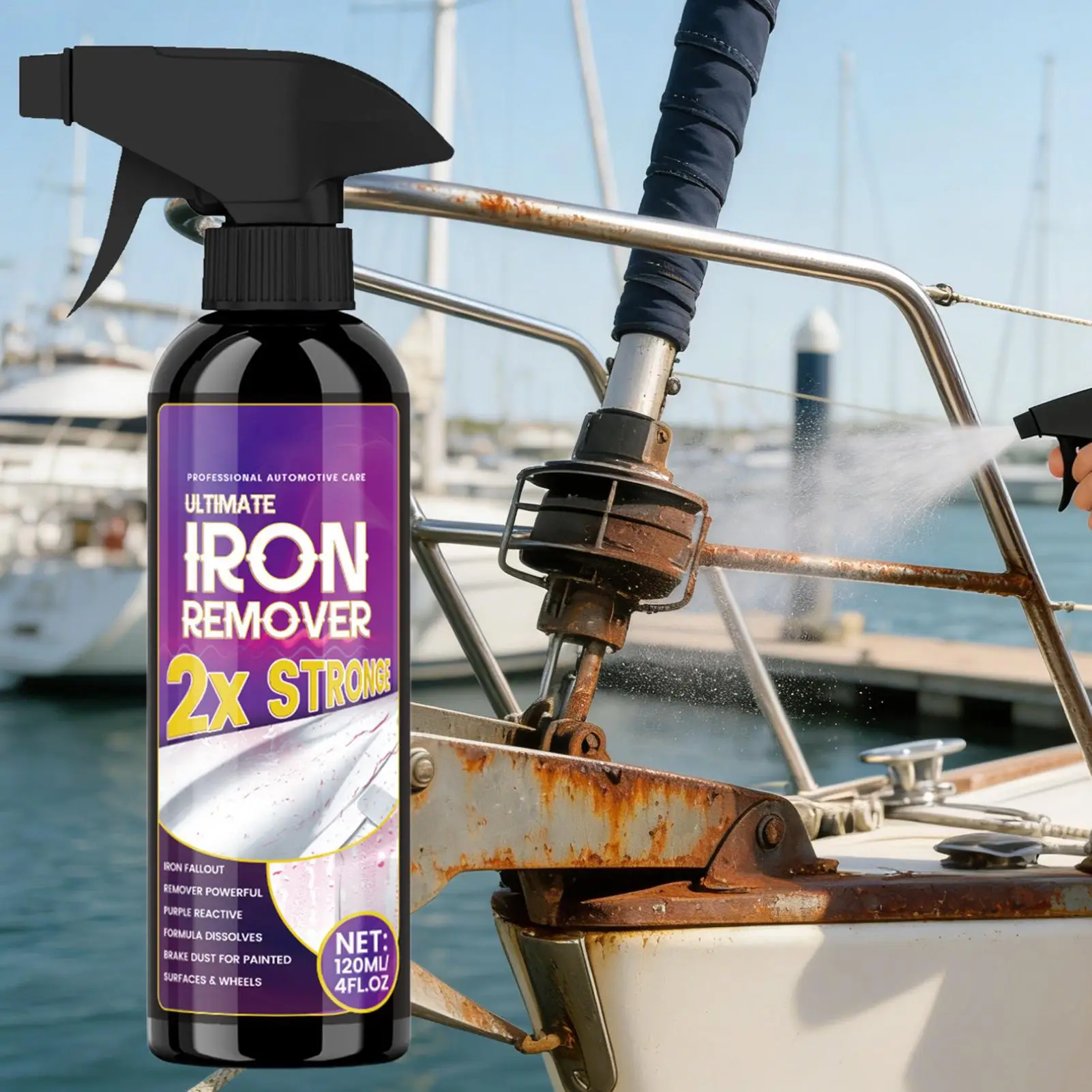 120ml Powerful Fast-Acting Car Iron Remover Spray, Rust & Contaminant Cleaner for Vehicle Wheels, Brakes & Body, SUV Truck Bike