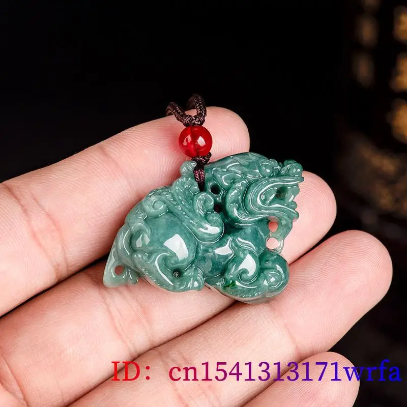 Hijau Myanmar Jadeite Pixiu liontin kalung alami giok es batu antik hadiah batu permata jimat Aksesori mewah