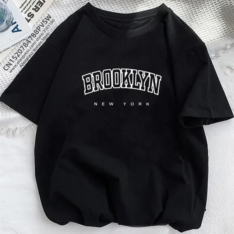 Women's Casual Sports T-shirt Top Brooklyn New York Print Stretchy Round Neck Breathable Fabric Short Sleeve Fitness Tee Top