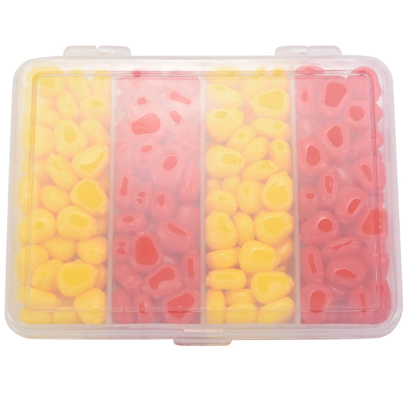 Hot AD-200Pcs/Lot Soft Carp Bait Fishing Lure Set Floating Corn Flavor Artificial Bait Yellow Red With Plastic Box