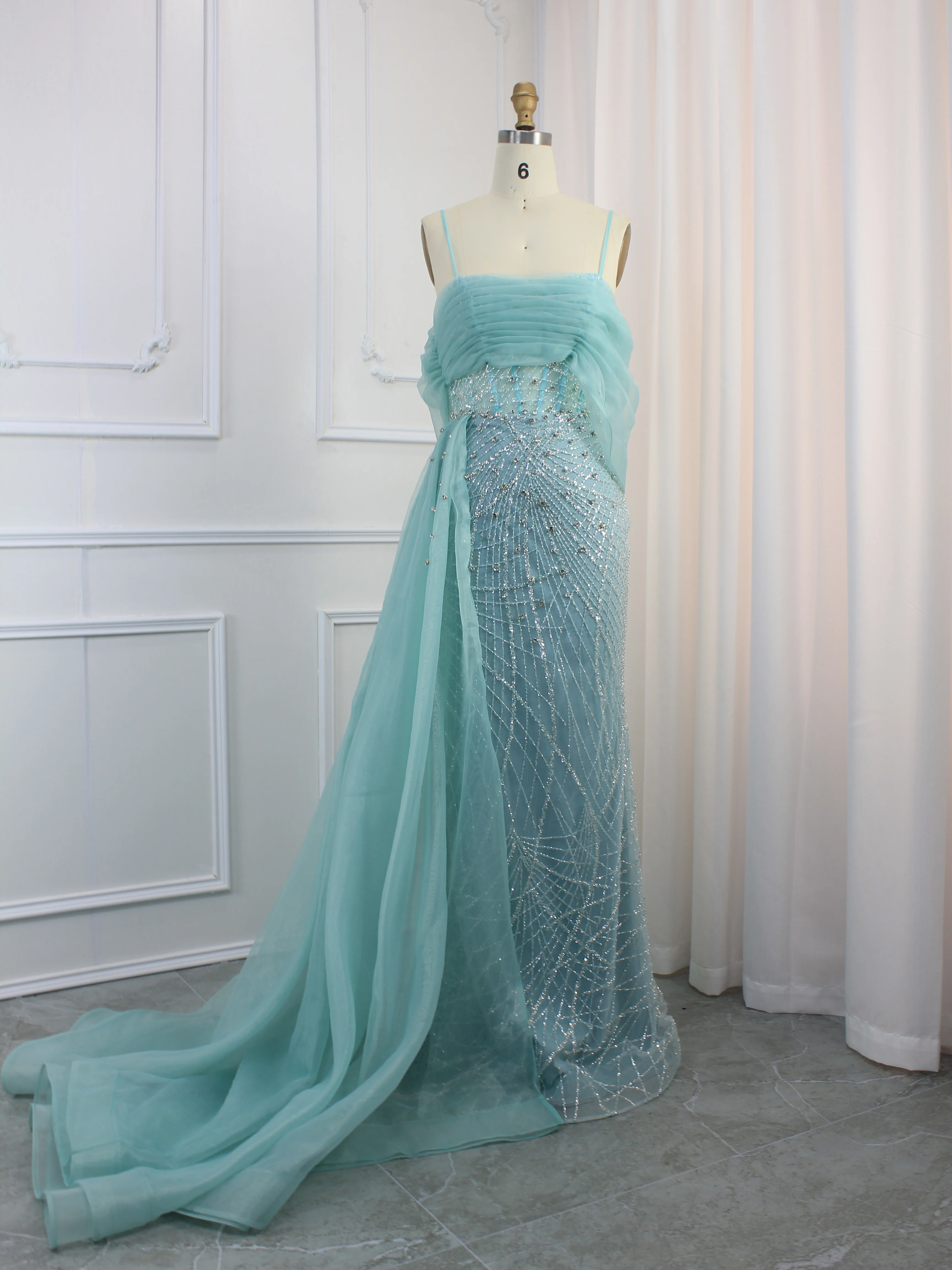 Hot Sale Dubai Turquoise Sweetheart Evening Dresses Luxury Beaded Sleeveness Formal Gowns 2024 For Women Party LA72523