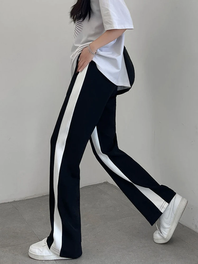 Pants Women Spring S-4XL Patchwork Design High Waist Straight All-match Casual Sporty Simple Students Tender Loose Basic Ulzzang