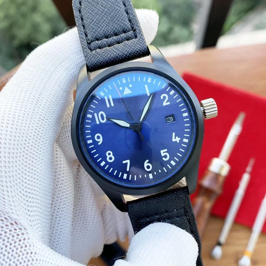 Nuevo Reloj mecánico automático de lujo para Hombre, marca VXIII Pilot de acero inoxidable, Reloj de cuero negro y azul para Hombre, relojes de 40mm