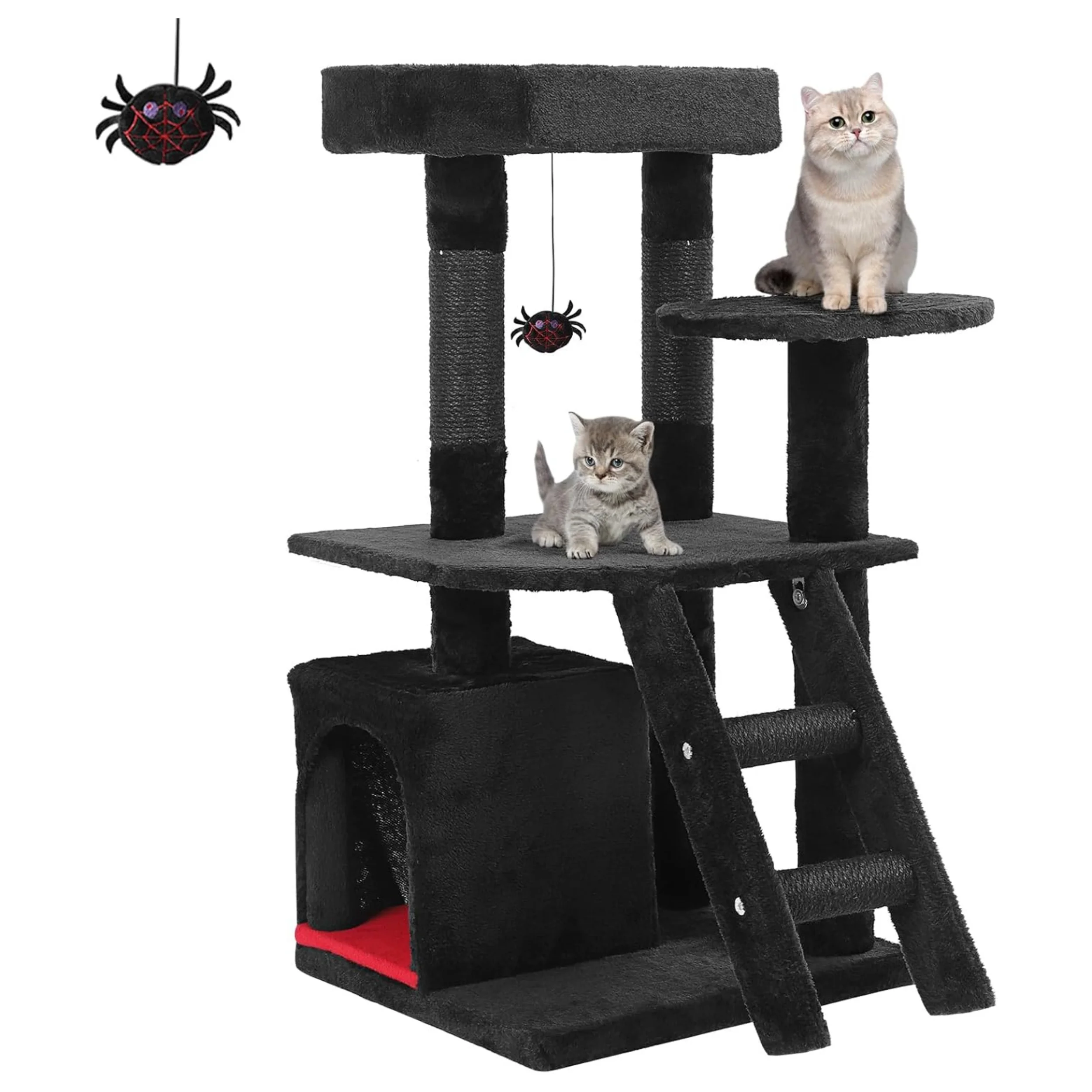 

Gothic Cat Tree with Coffin Bed, 32in Multi Level Small Cat Tower for Indoor, Black Cat Tree with Spacious Cat Condo, Durable Scratching Post, Bat Hanging Toy, for Small-Medium Cats, Halloween