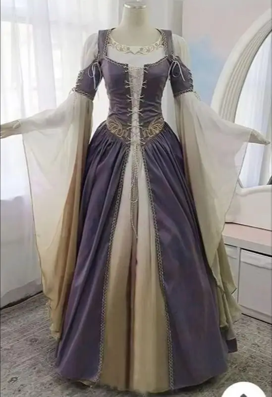 Mittelalterliches Renaissance-Prinzessinnenkleid Damen Feenhaftes Blaues Vintage Viktorianisches Ballkleid Tudor Quadratischer Ausschnitt Feen-Elfen-Abendkleid