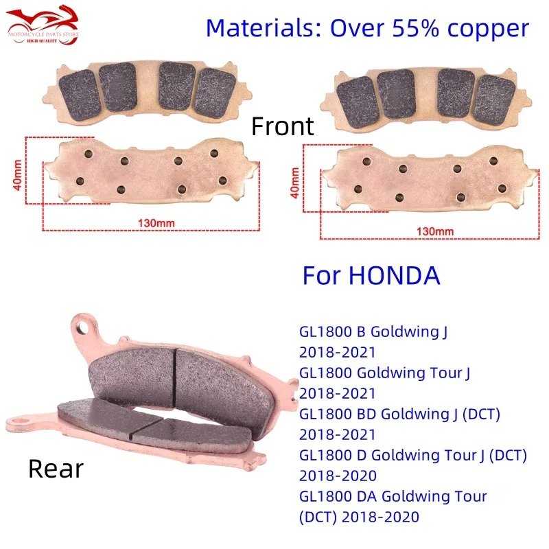 

For Honda GL1800 D B BD GL1800 DA Goldwing Tour J DCT 1800CC 2018 2019 2020 2021 Motor Front Rear Copper Brake Pads