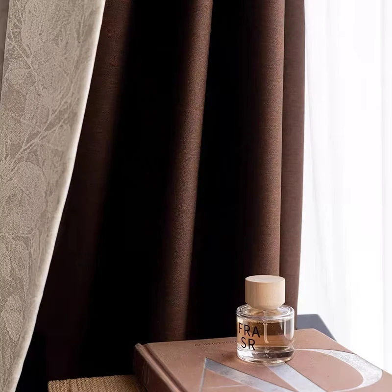 1Pc, French Jacquard Print Leaf Blackout Bedroom Curtains, Living Room High-end Light Luxury Retro Window Decoration Drapes