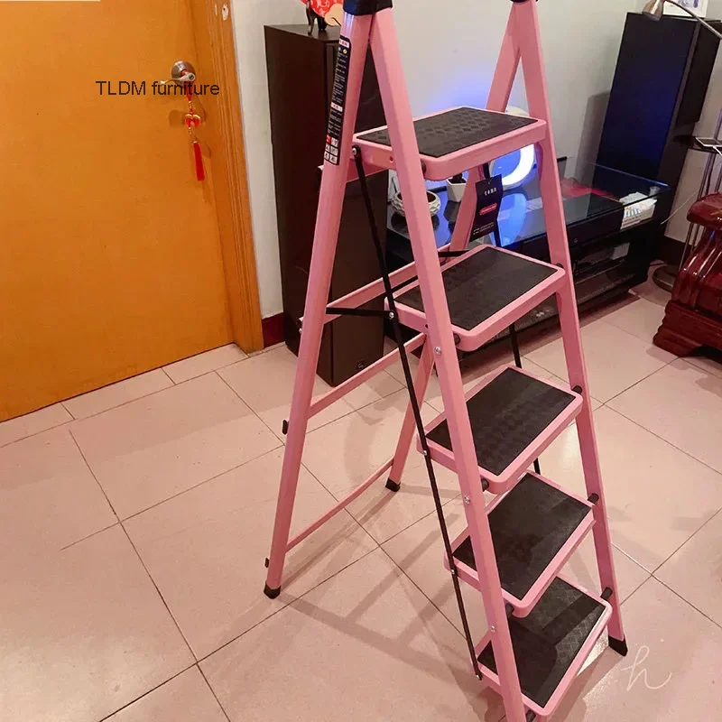 Non-slip Home Step Ladders Multi-functional Thickened Steel Pipe Shrinking Step Stools Climbing Stairs Indoor Folding Ladder