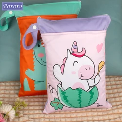 Portátil Double Zipper Travel Bag, Pororo Mommy Bag, carrinho de bebê pendurado saco, saco de fraldas à prova d'água, armazenamento de fraldas, lavável