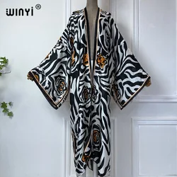 Letnie kimono nadruk zebry plaża WINYI nosić wygodną sukienkę maxi eleganckie kardigany stroje plażowe dla kobiet abaya dubai luksus