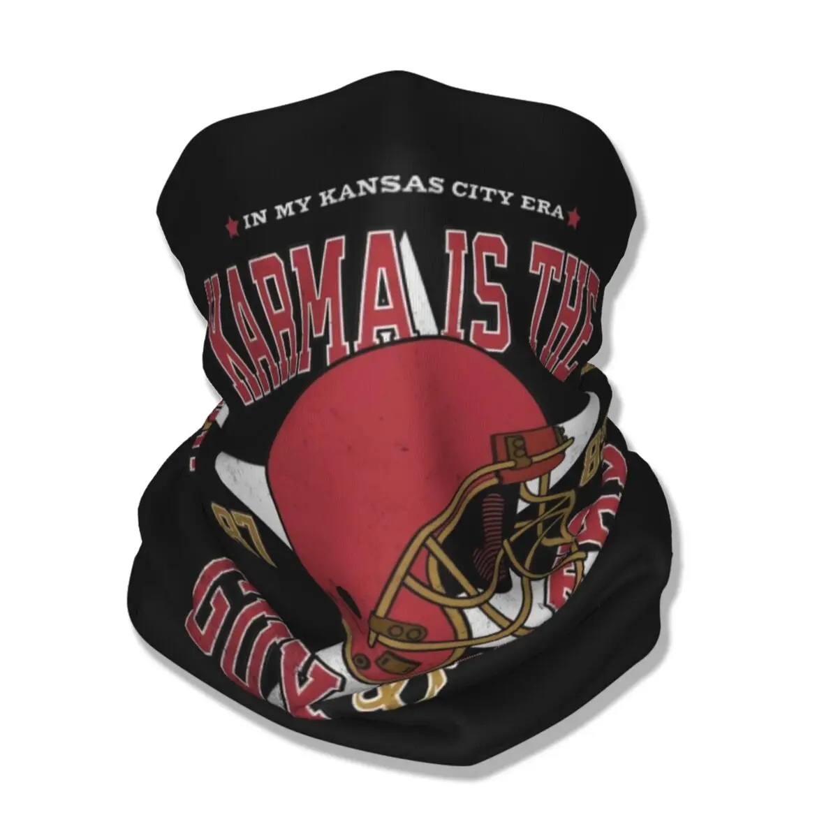 

Travis Kelce Karma Is The Guy On The Chiefs Bandana Neck Cover Wrap Scarf Multifunctional Balaclava Fishing for Men Women Adult