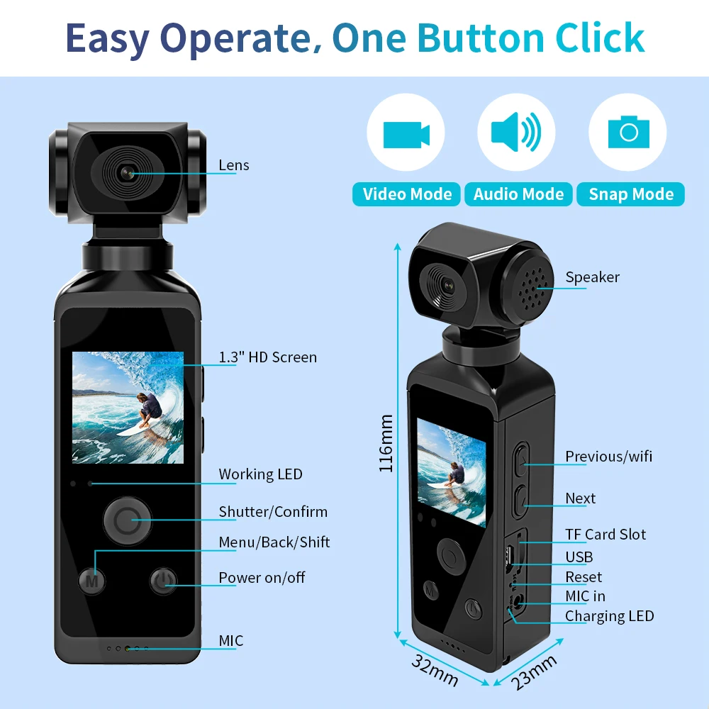 4K HD Pocket Action Camera 270 ° girevole Wifi Mini fotocamera sportiva con custodia impermeabile per casco da viaggio registratore Driver per