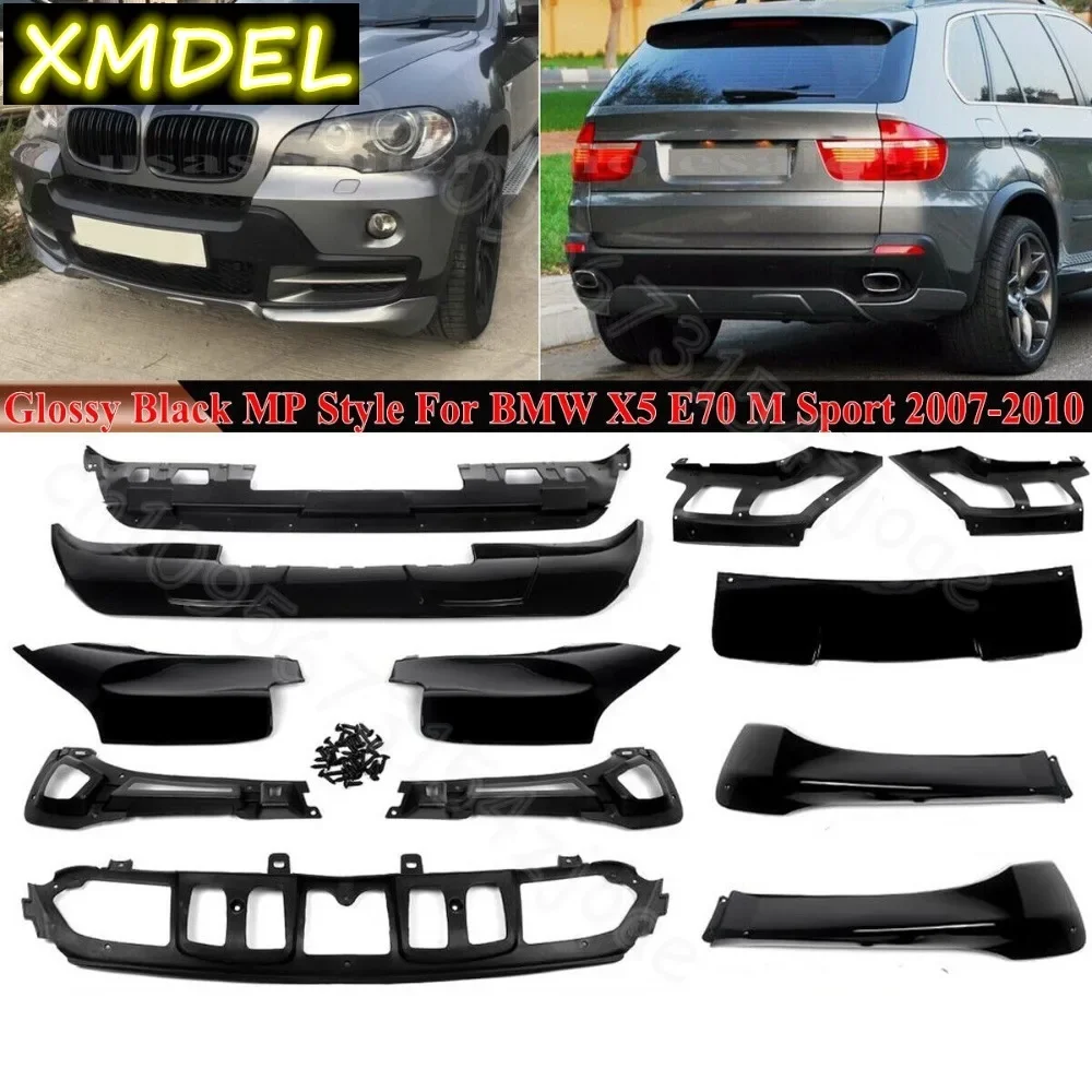 Unlackierte glänzend schwarze Karosserie-Kits Frontlippe Heckdiffusor Auto-Styling für BMW X5 E70 M Sport 2007 2008 2009 2010