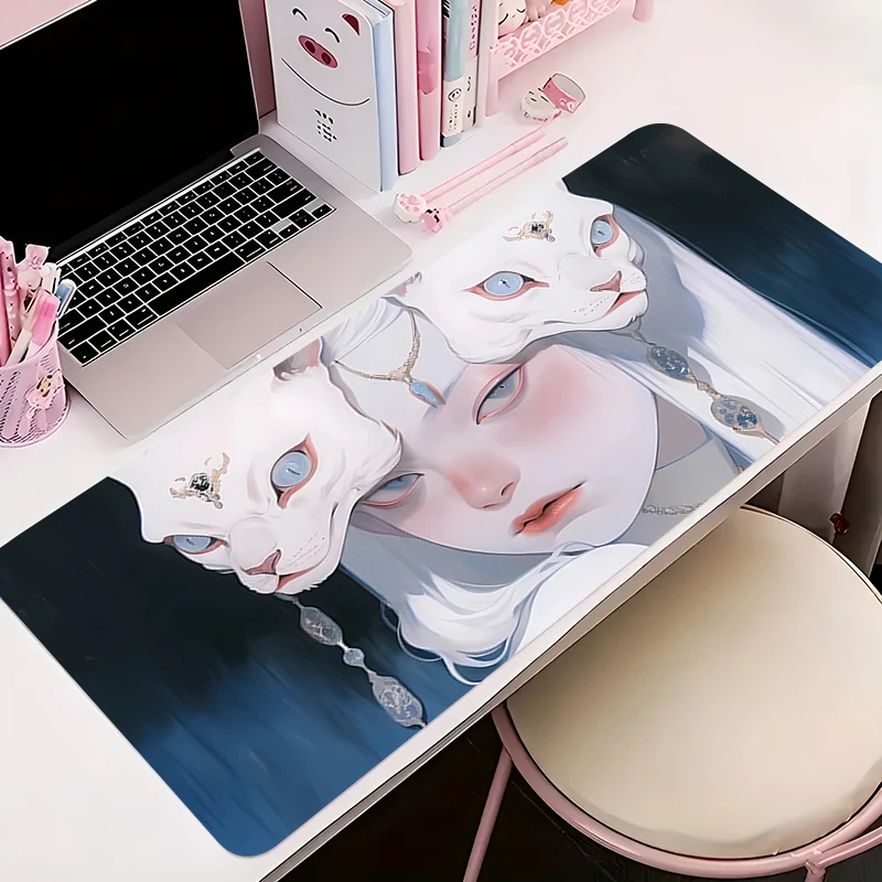 Mouse pad gamer antiderrapante diabo oni máscara anime tapete de mesa jogos acessórios para pc tablet grande hd mousepad teclado estendido