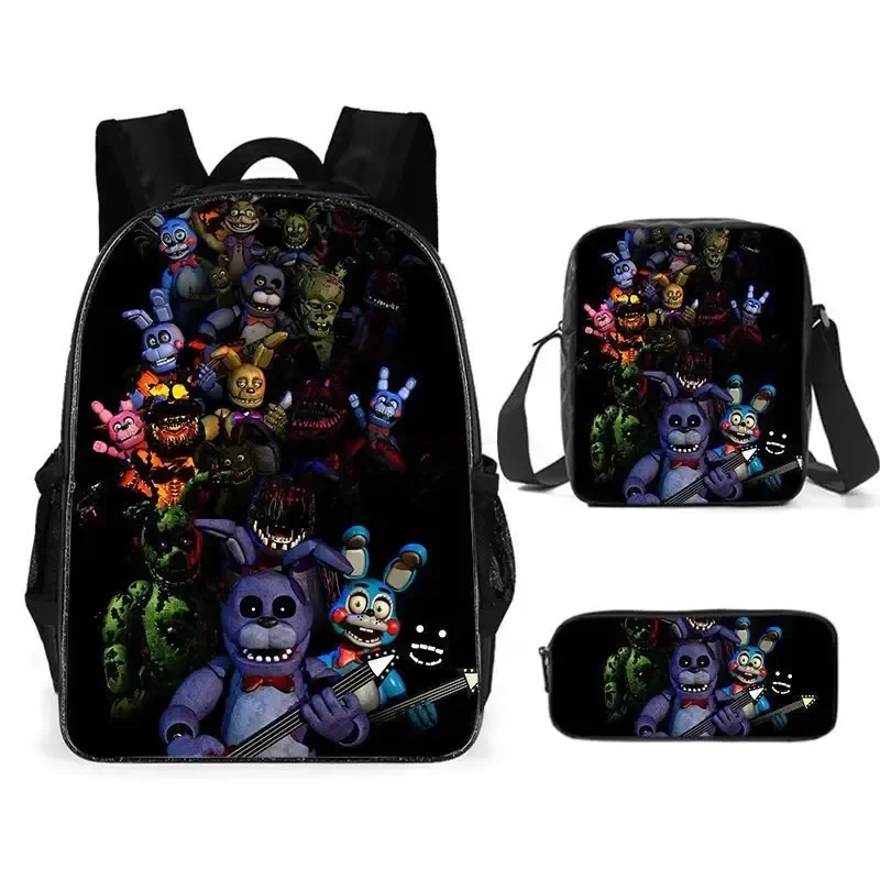 Five nights at freddy's thriller game peripheral cartoon anime air cushion backpack three piece set student backpack pencil bag