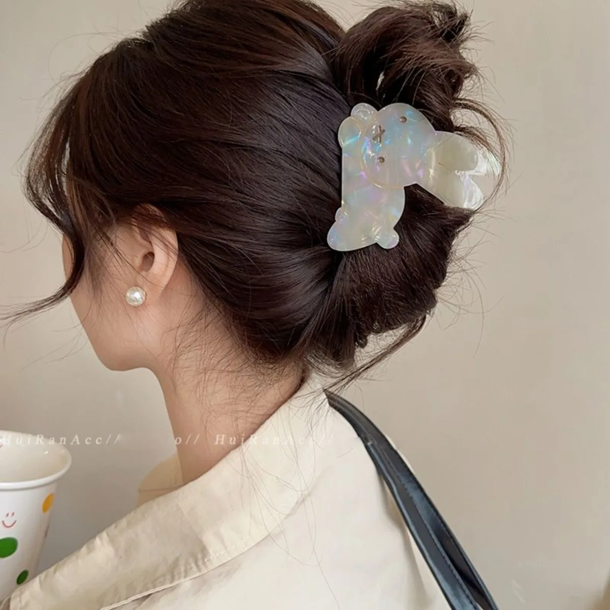 Kawaii Miffy Rabbit Acetate Shark Claw Clip Summer Non Slip Hair Grips Cute Aesthetic No Crease Hair Ornament for Girls Lovely