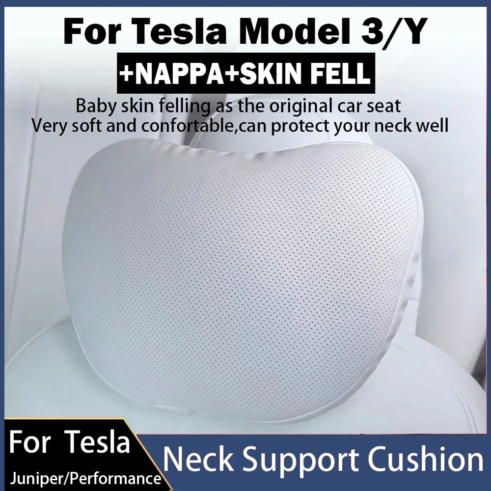 Für Tesla Model 3/Y Juniper Beflocktes/Leder-Autositz-Nackenkissen Weiches Memory-Nackenkissen Hochwertige Kopfstütze Lendenwirbelstütze