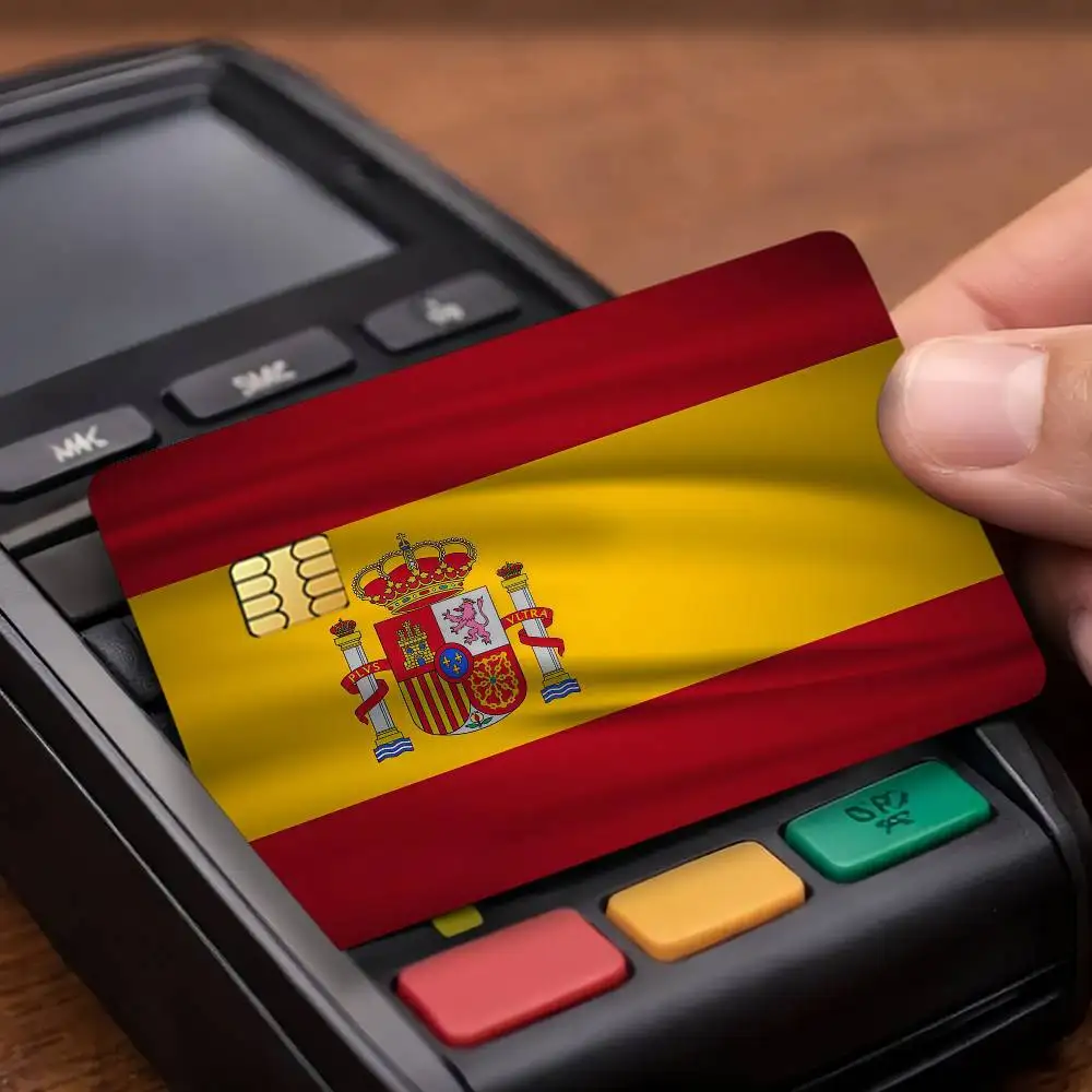 Flag Espana Spainish Spain Credit Card Public Transportation Cards Protective Sticker Waterproof Card Face Decoration 4PCS
