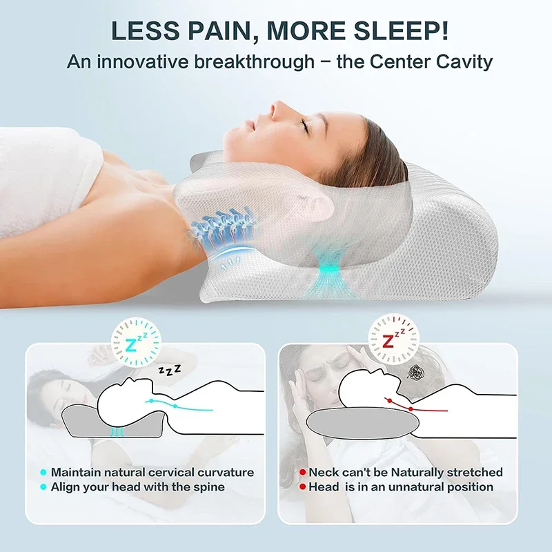 Nueva almohada cervical de espuma viscoelástica, almohada ortopédica de contorno ergonómico 2 en 1 para el dolor de cuello, almohadas de soporte contorneadas, almohada para el cuello