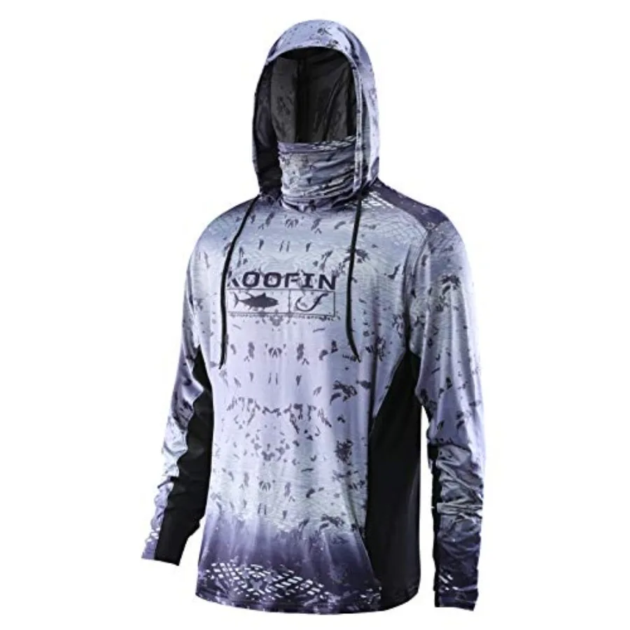 

Performance Fishing Hoodie with Face Mask UPF50 Sunblock Shirt Hooded Long Sleeve with Drawstrings Pocket