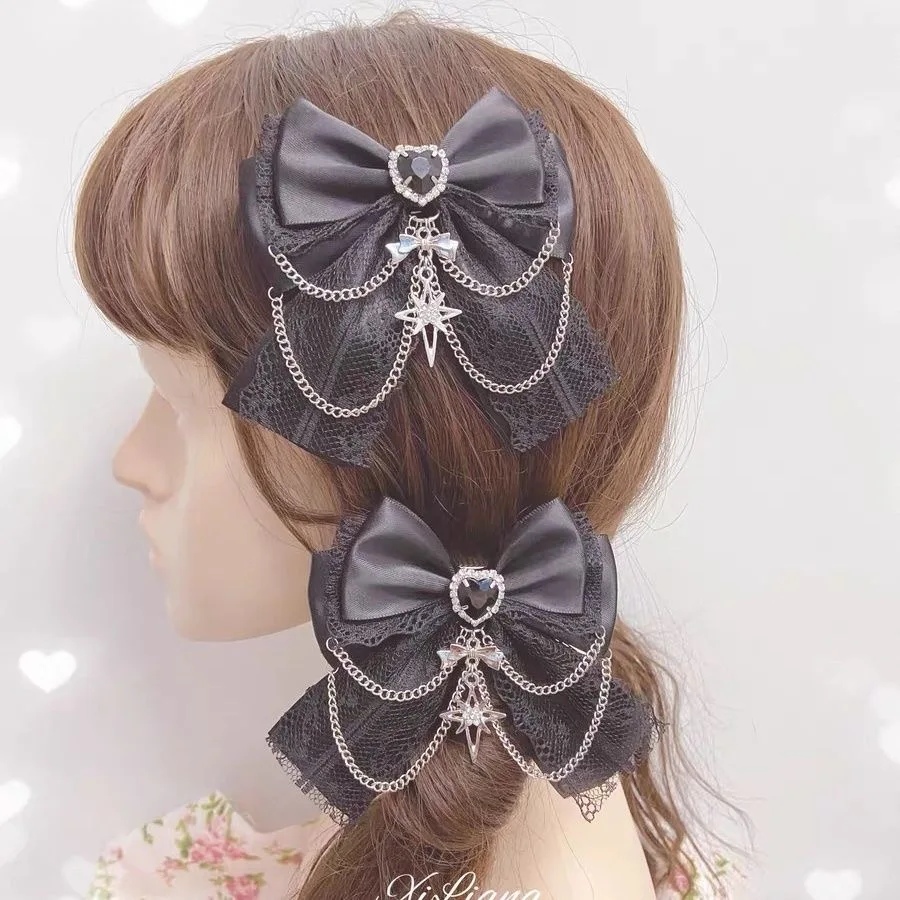 lolita accessories 2000s gothic hair accessories novelty hair clips Bow barrette bow ribbon hair clip Y2k hair clips Japanese