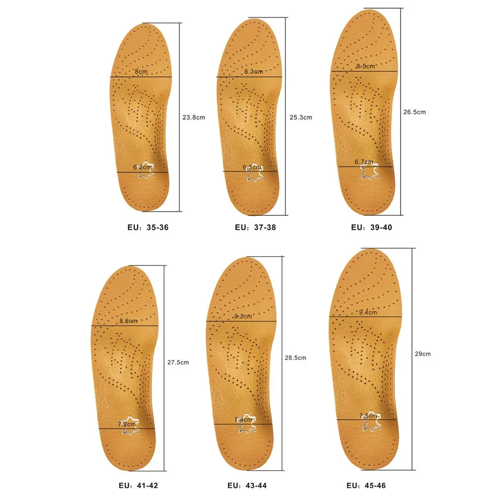 Plantilla ortopédica de cuero para hombre y mujer, soporte para el arco del pie plano, cojín ortopédico de 25mm, inserciones Premium para zapatos