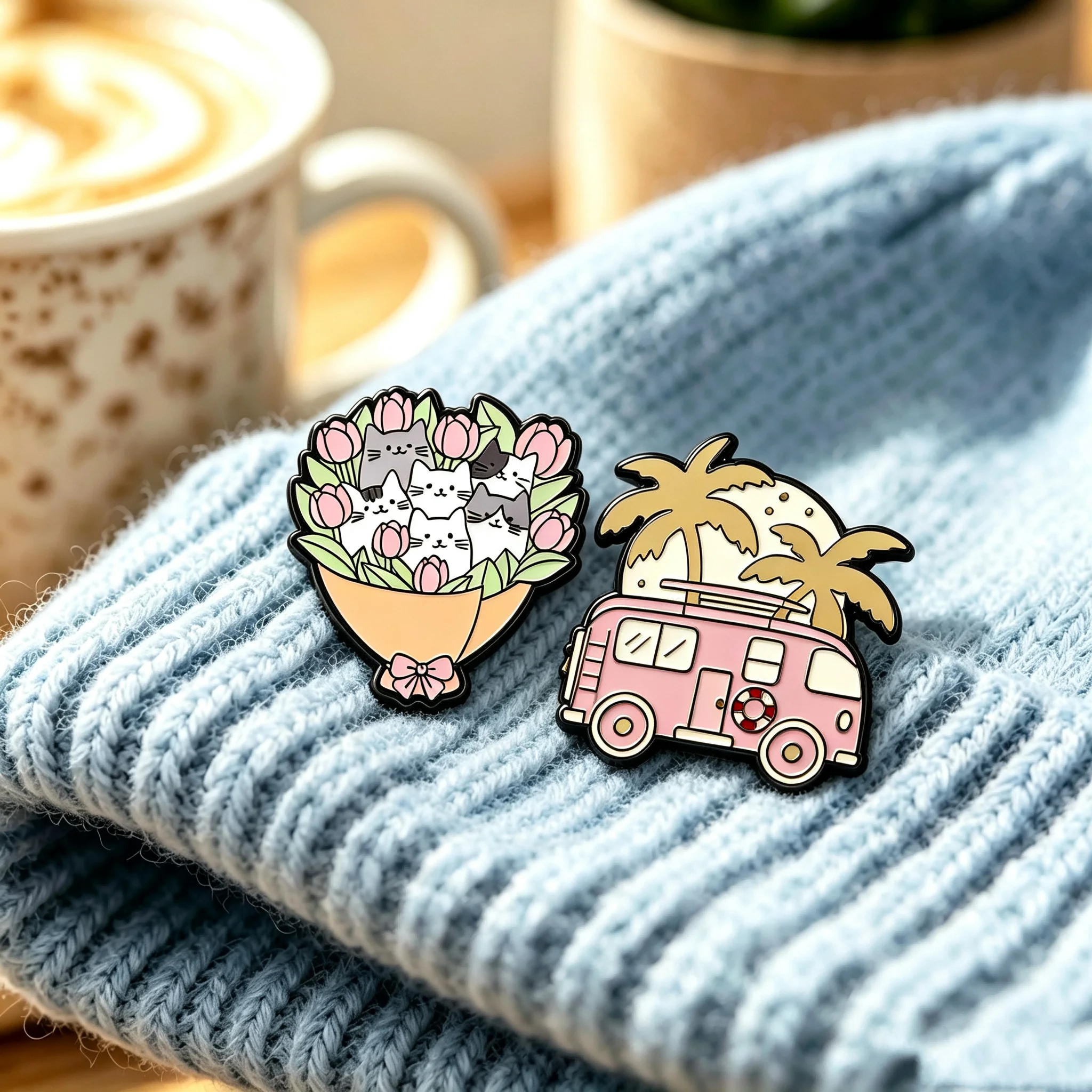 Cute Cat Tulip Bouquet Enamel Alloy Pin Hand Drawn Pet Floral Graphic Brooch Badge For Backpack Clothing Accessory Pins Gift