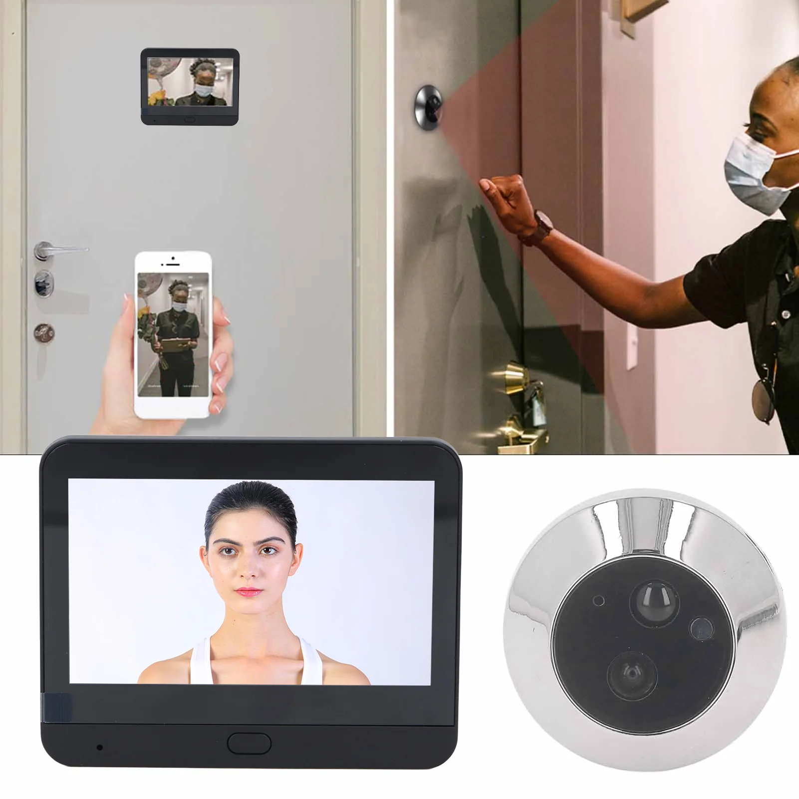 

Peephole Camera Doorbell Noise Cancellation Peephole Viewer Video Doorbell 2 Way Talk 1080P HD Digital with USB Port for Home
