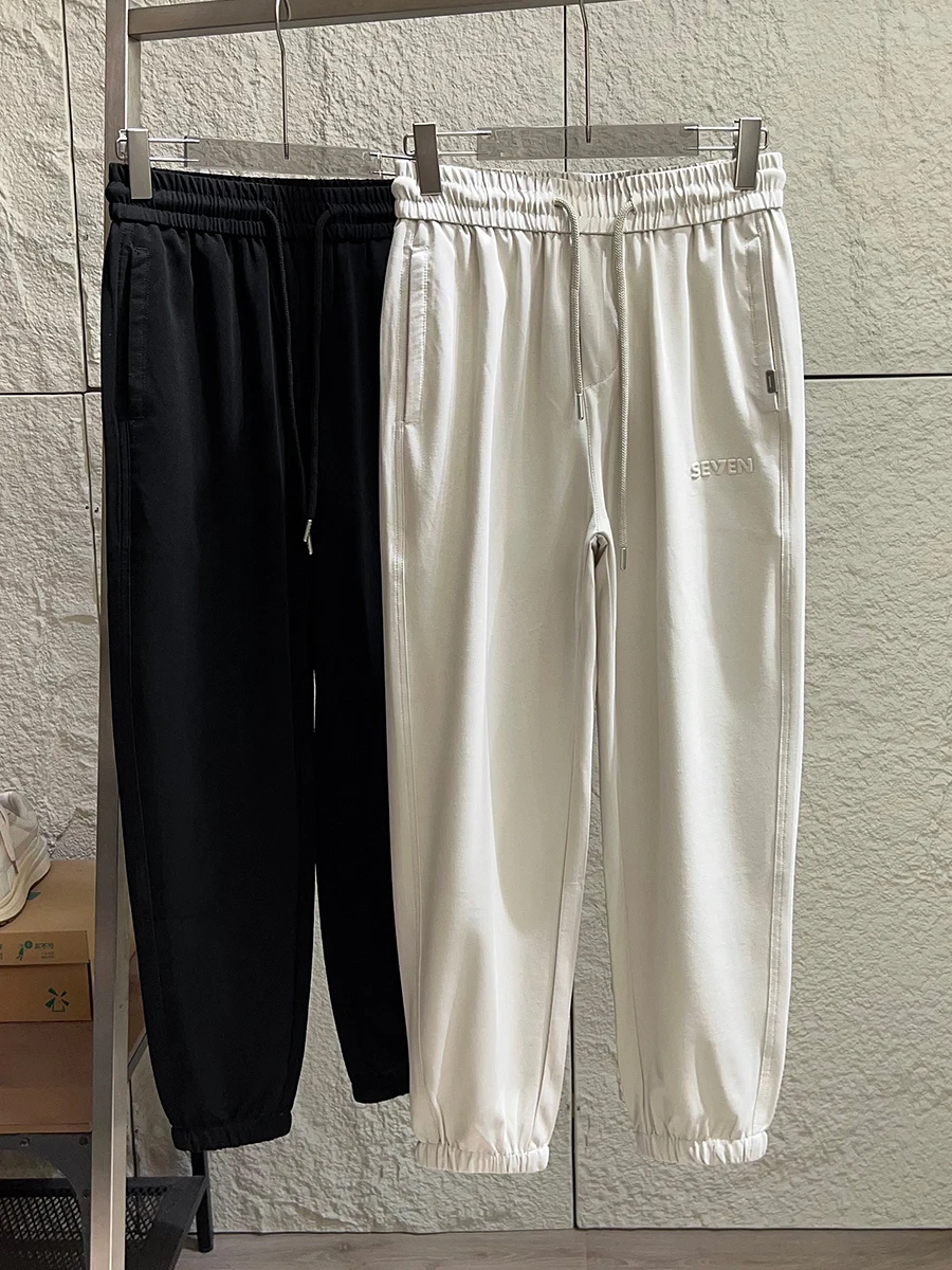 

Skin-Friendly Breathable Men's Soft Elastic Waist Sports Casual Pants Spring Summer Straight Leg Cuffed Leisure Trousers