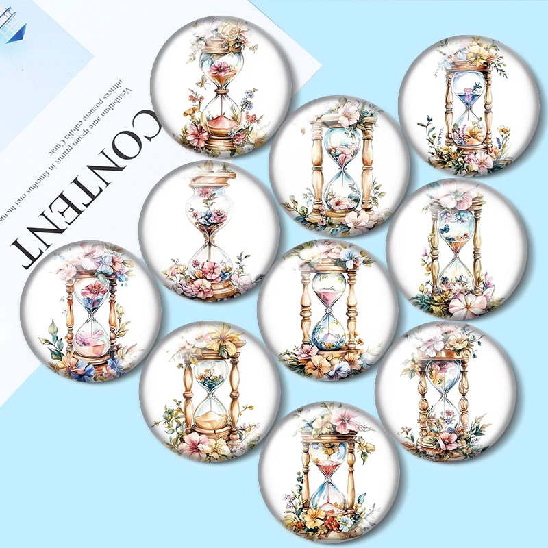 Wooden Hourglass with Floral Decor 10pcs 12mm/18mm/20mm/25mm Round photo glass cabochon demo flat back Making findings