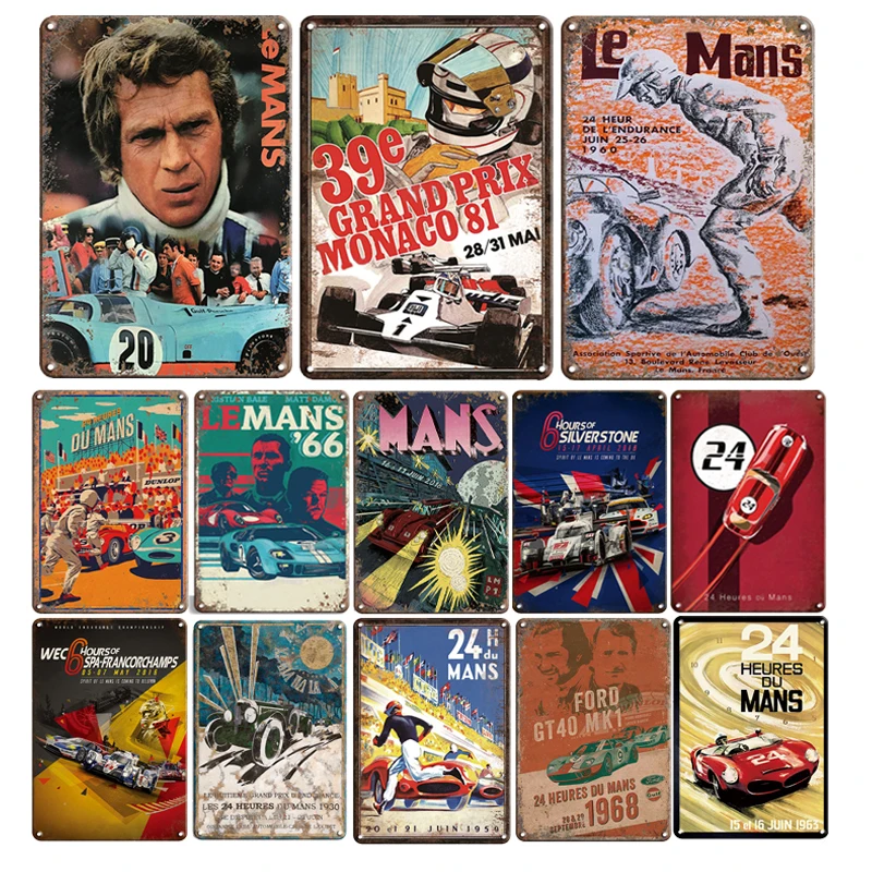 24 Heures Du Mans Racing Car Poster Metal Tin Sign Vintage Shabby Garage Wall Plate Painting Wall Signs decor Motorcycle Plaques