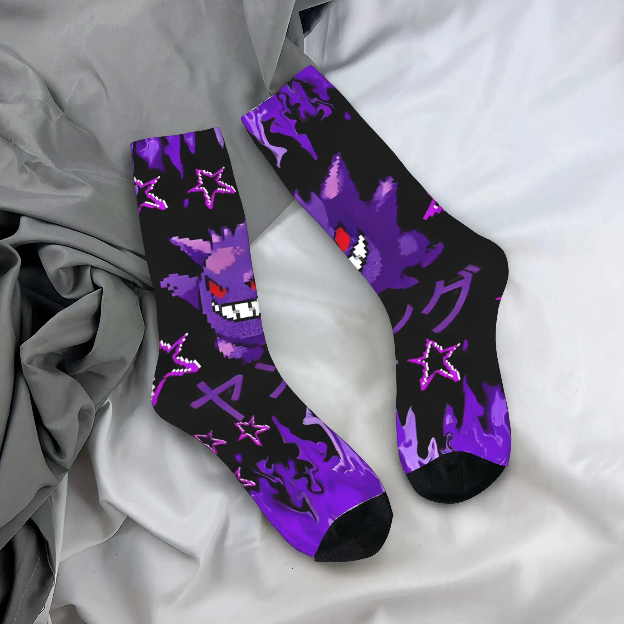 

New Men's Socks Harajuku Pokemons Cartoon Gengar Sock Polyester Sport Women's Socks Spring Summer Autumn Winter