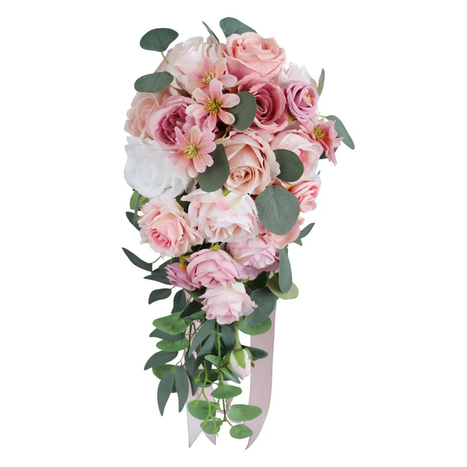 Silk Flower Wedding Bouquet for Bride Artificial Roses with Ribbon Elegant Multicolor Bridal Props for Home Table Centerpiece